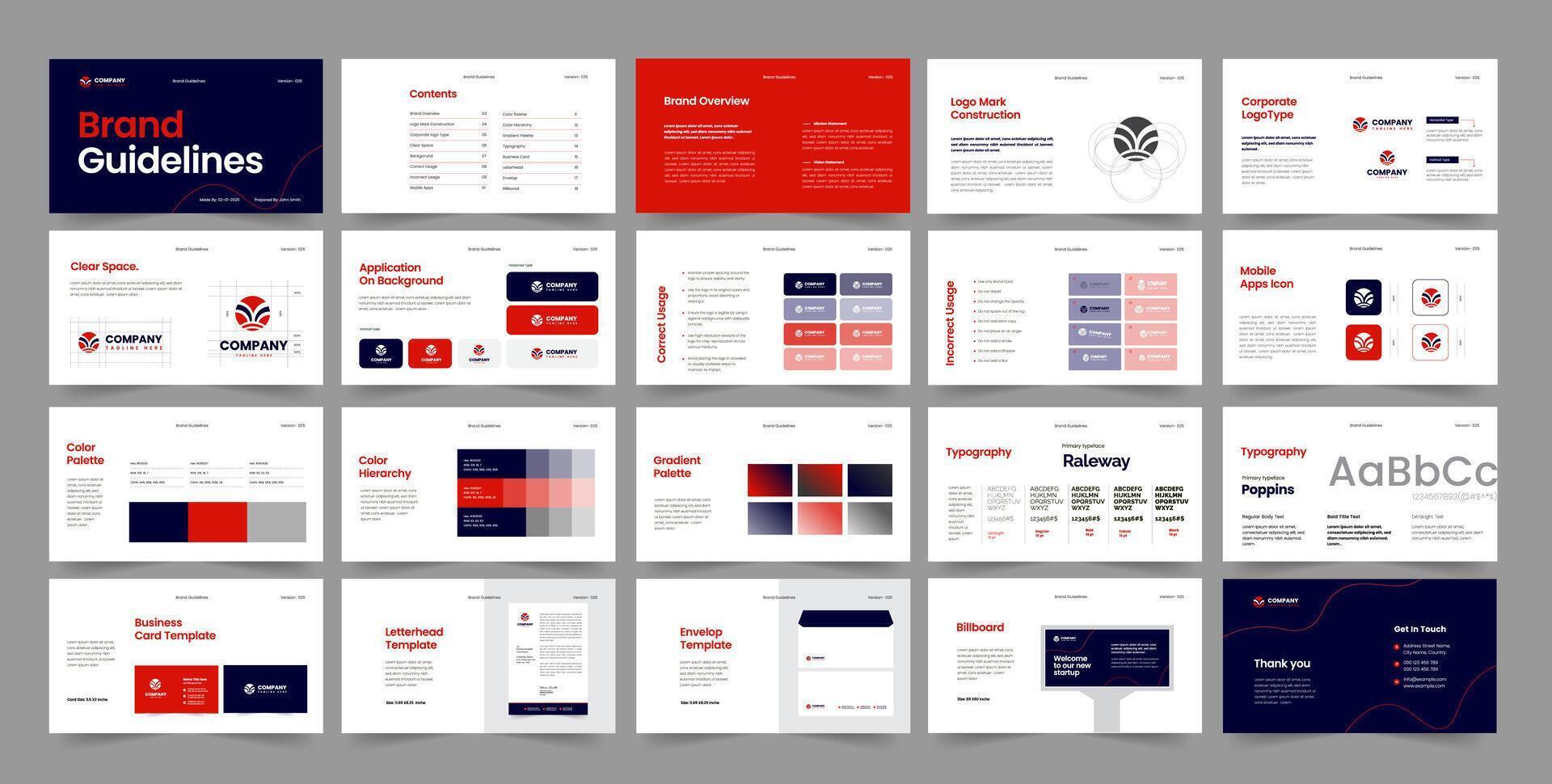 brand guideline presentation template, brand manual design, brand guide template, brand style guide presentation vector
