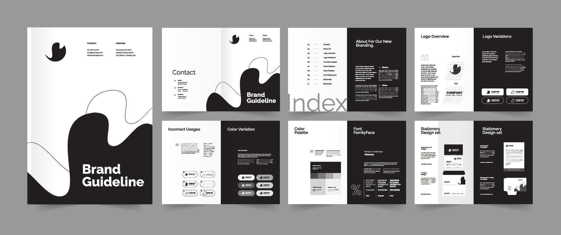 Black White Brand Manual Design, Brand Guideline Layout Template vector