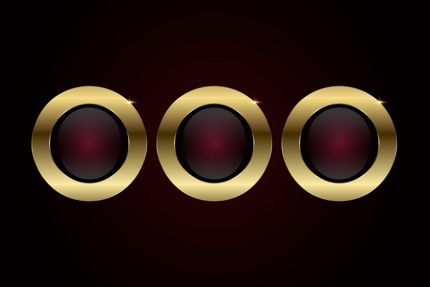 Set of three Luxury gold circle buttons, banner, web bar, design. Group of premium buttons element illustration design for web UI-UX vector