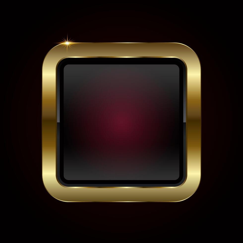 un 3ds lustroso rojo rectángulo botón . un rectángulo forma botón para lujo elemento de web ui diseño. un prima botón con oro avivado en oscuro rojo antecedentes vector