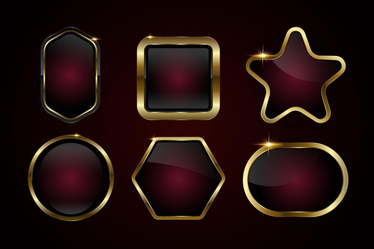 The collection of different Luxury and premium dark red buttons design, used in web UI. A group of six different style buttons and elegant smooth symbols vector