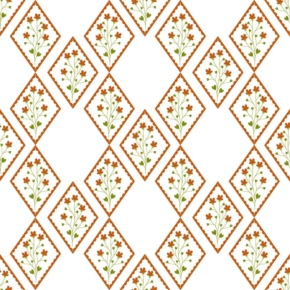 Geometric pattern with red flowers vector