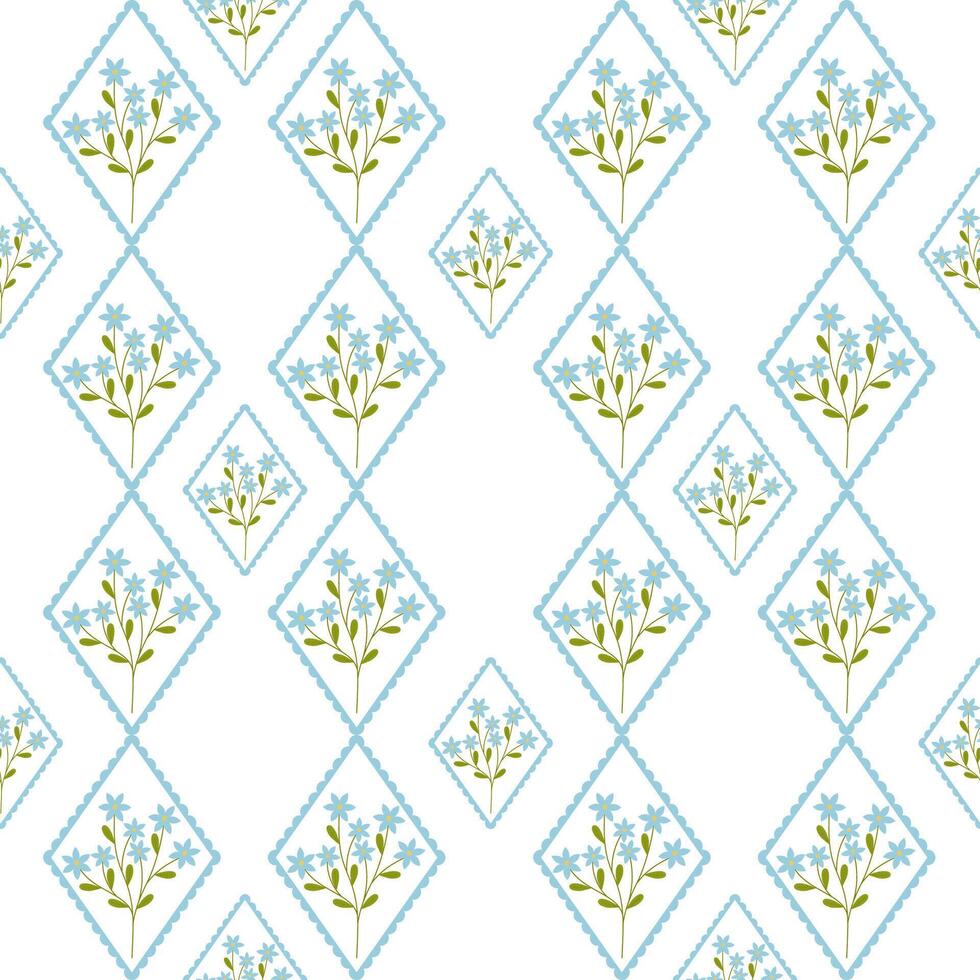 Geometric seamless pattern with blue wild flowers vector
