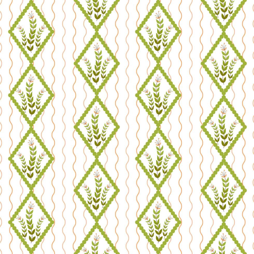 Pattern with green branches in frames vector