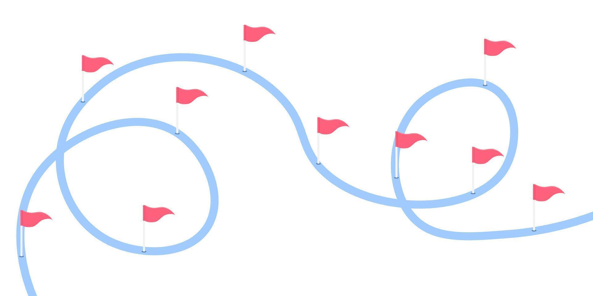 Curvy road marked by red flags guiding through winding paths vector