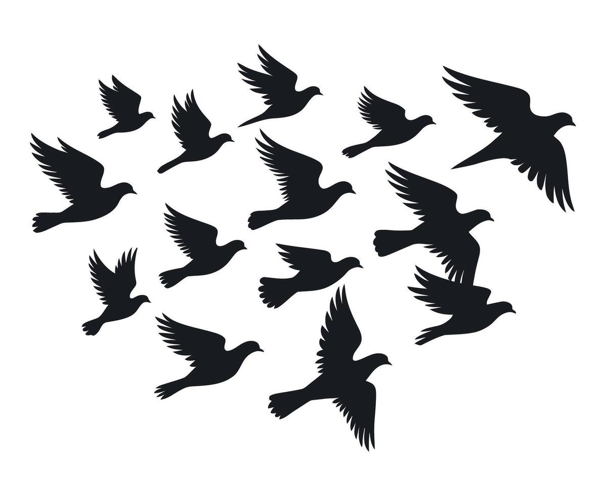 Silhouette of a Flock of Doves Forming a Heart Shape in Flight vector