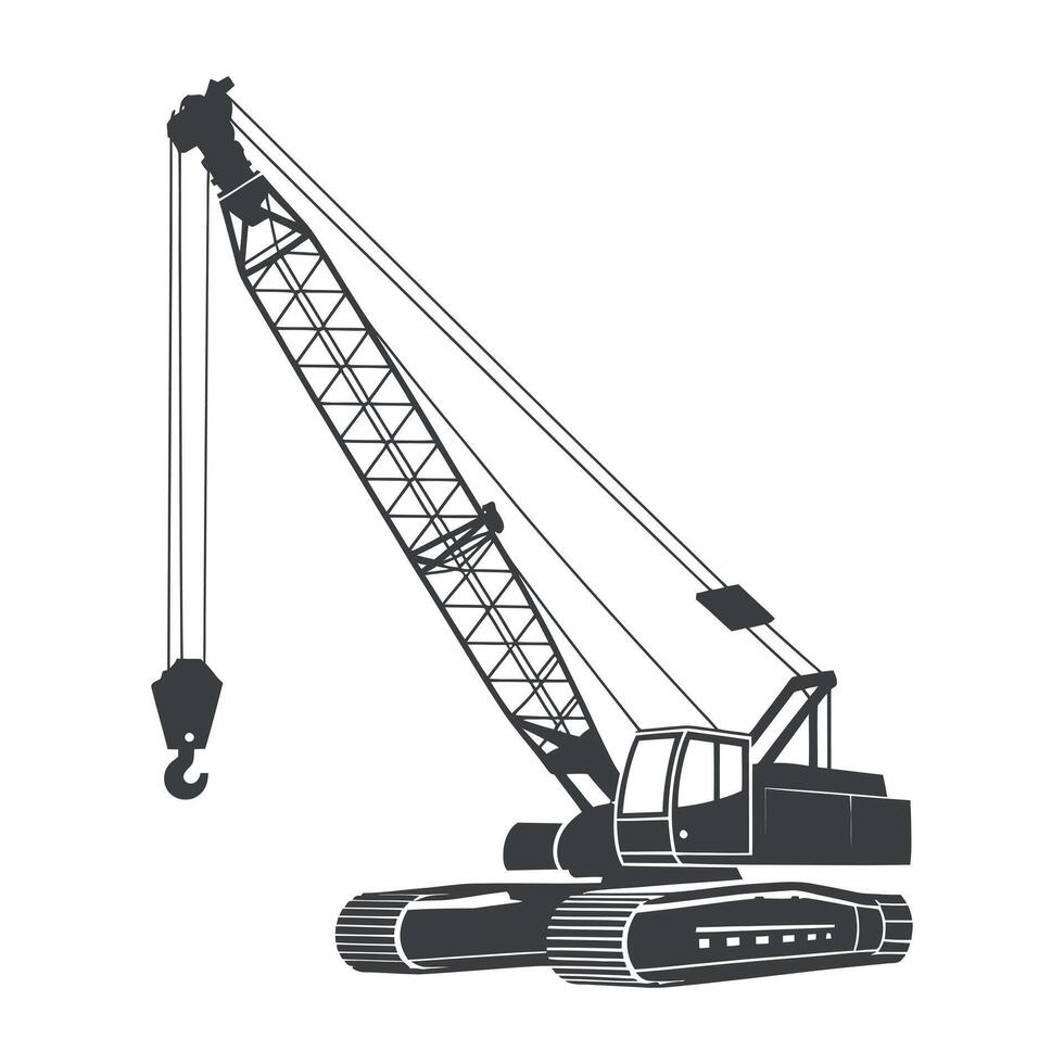 Heavy Duty Crawler Crane Illustration Black and White Silhouette Design vector