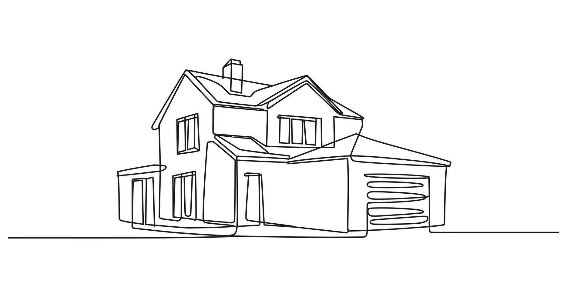 Single Line Drawing of a Modern Suburban House with Garage vector