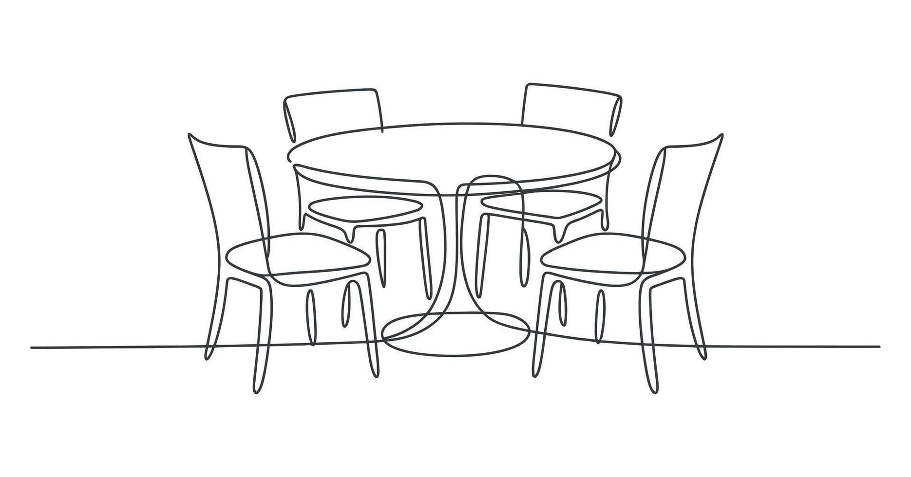 Simple Line Drawing of a Round Table with Four Chairs Minimalist Home Decor Illustration vector
