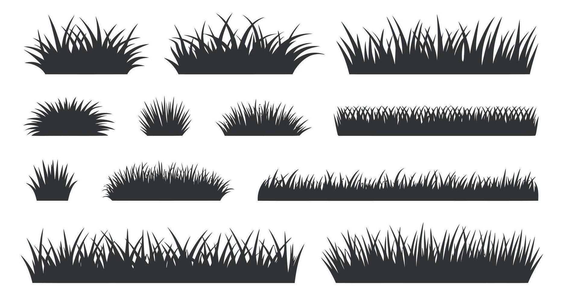 Twelve Diverse Silhouettes of Grass Patches and Borders for Design Projects vector
