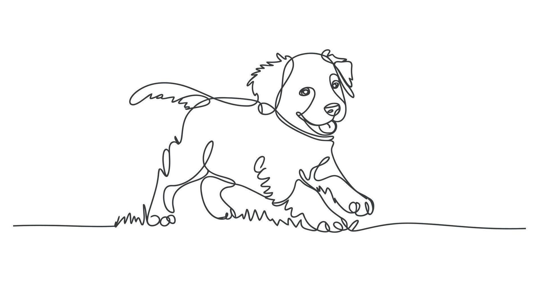 Continuous Line Drawing of a Happy Golden Retriever Puppy Running in the Grass vector