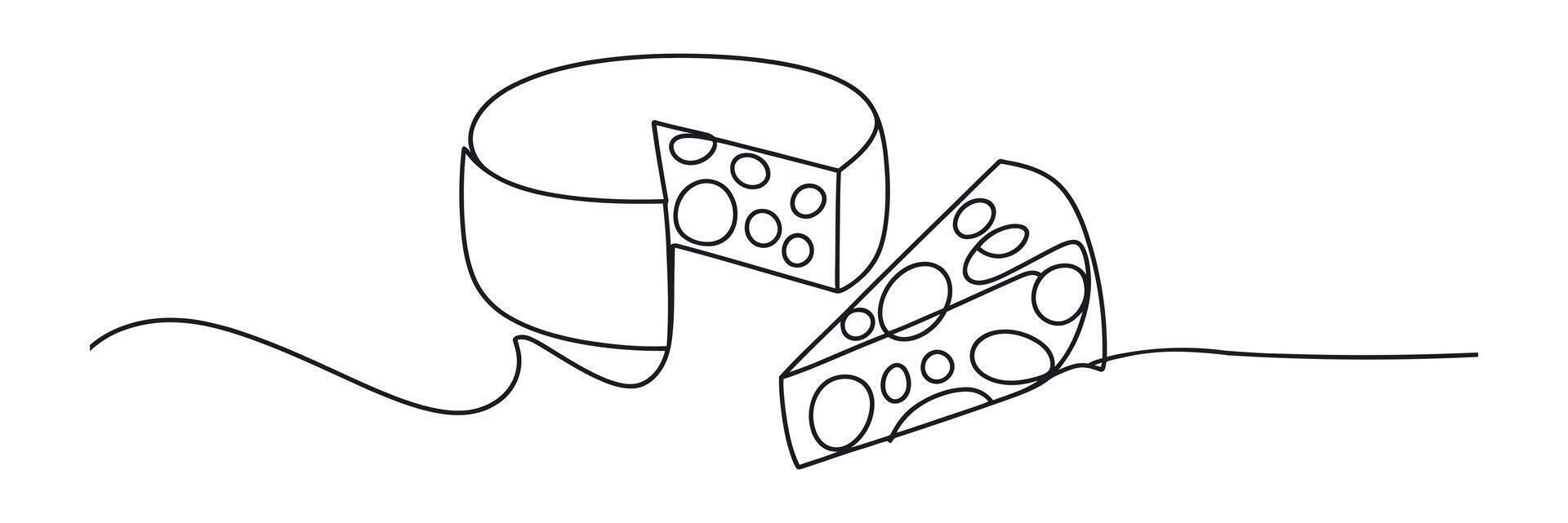 Continuous Line Drawing of a Wheel of Cheese with a Slice vector