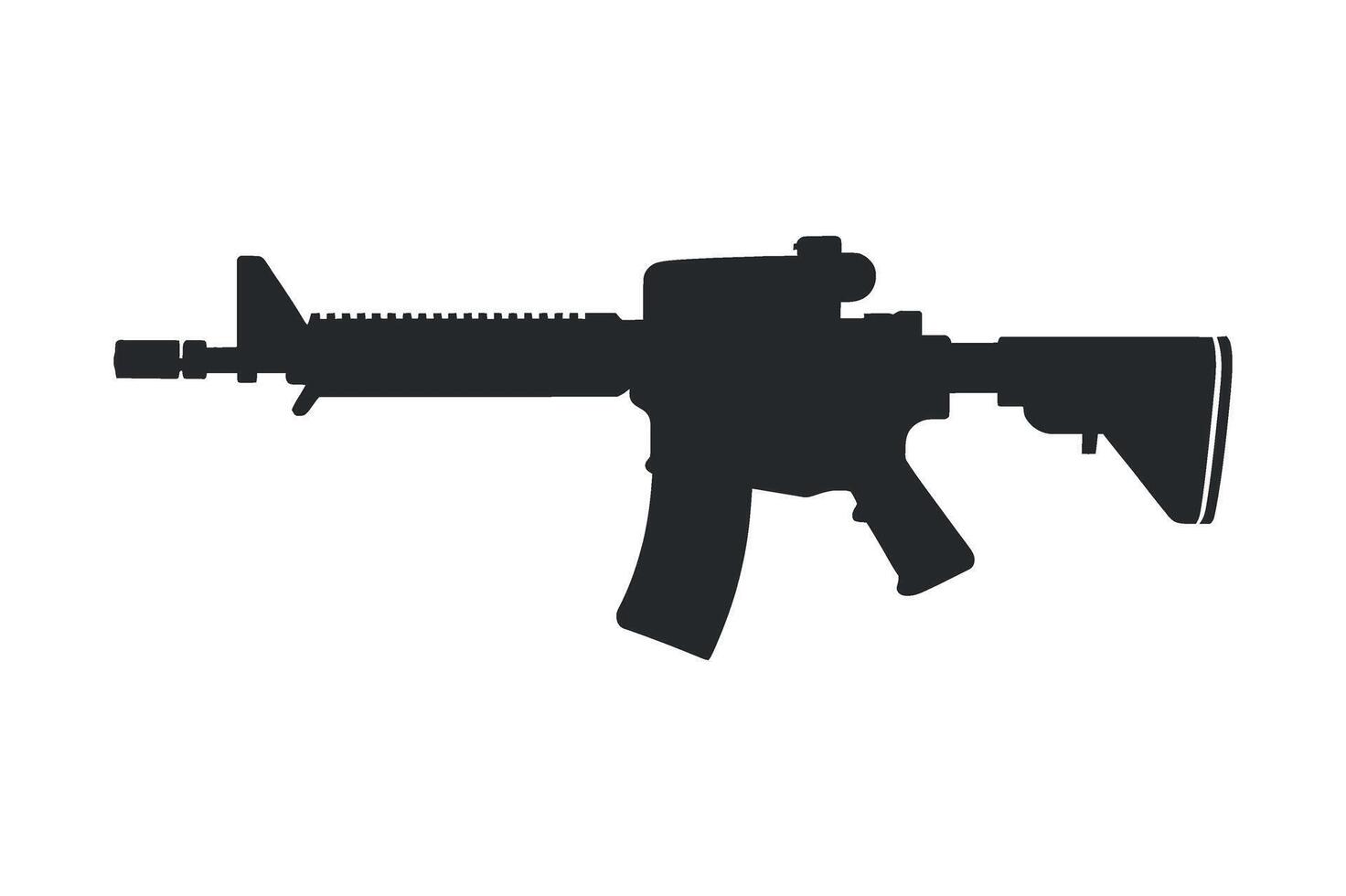Black Silhouette of an Assault Rifle with Scope for Military or Tactical Designs vector