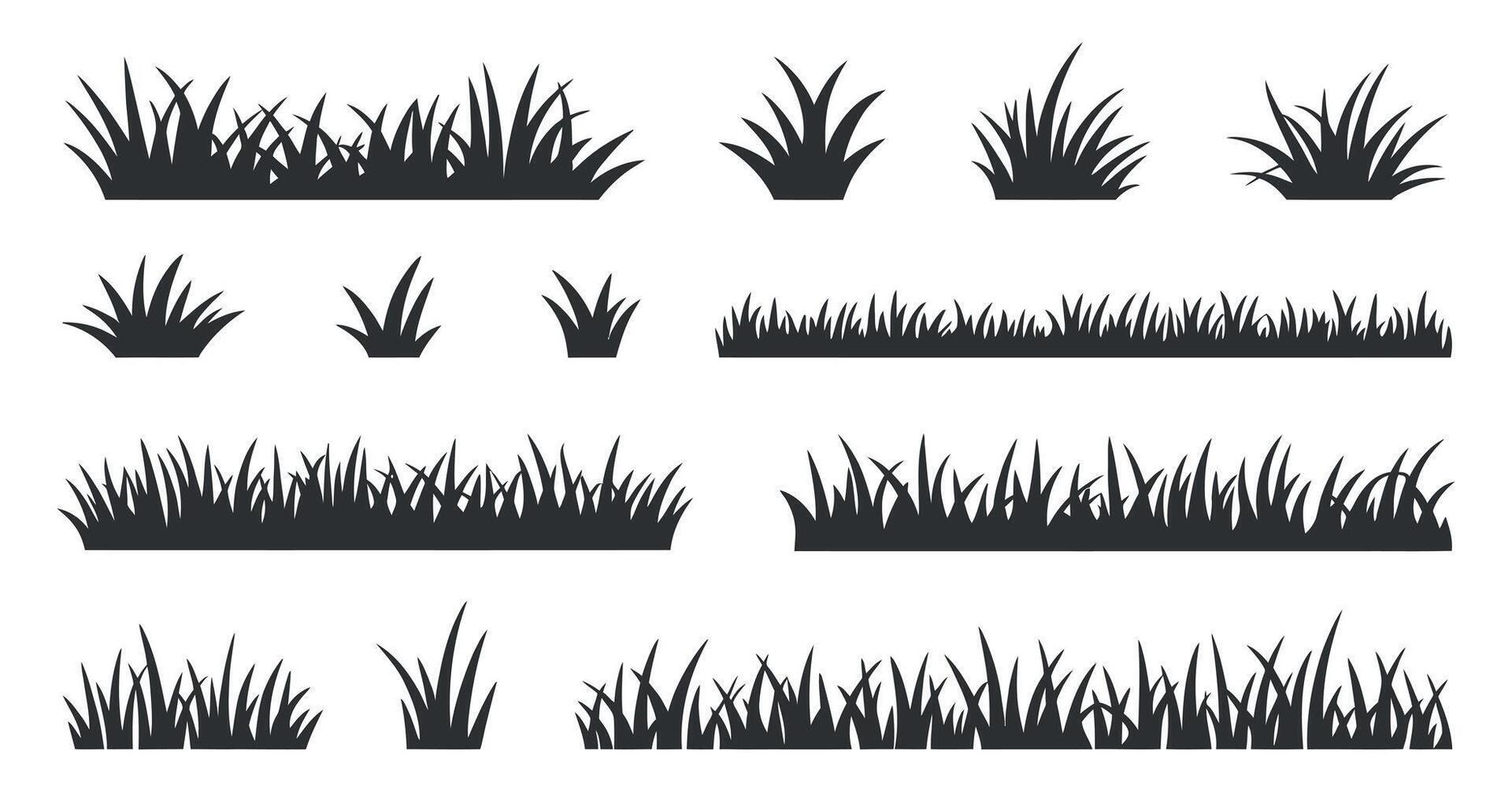 Collection of Black Silhouette Grass Illustrations Various Sizes and Styles for Design vector