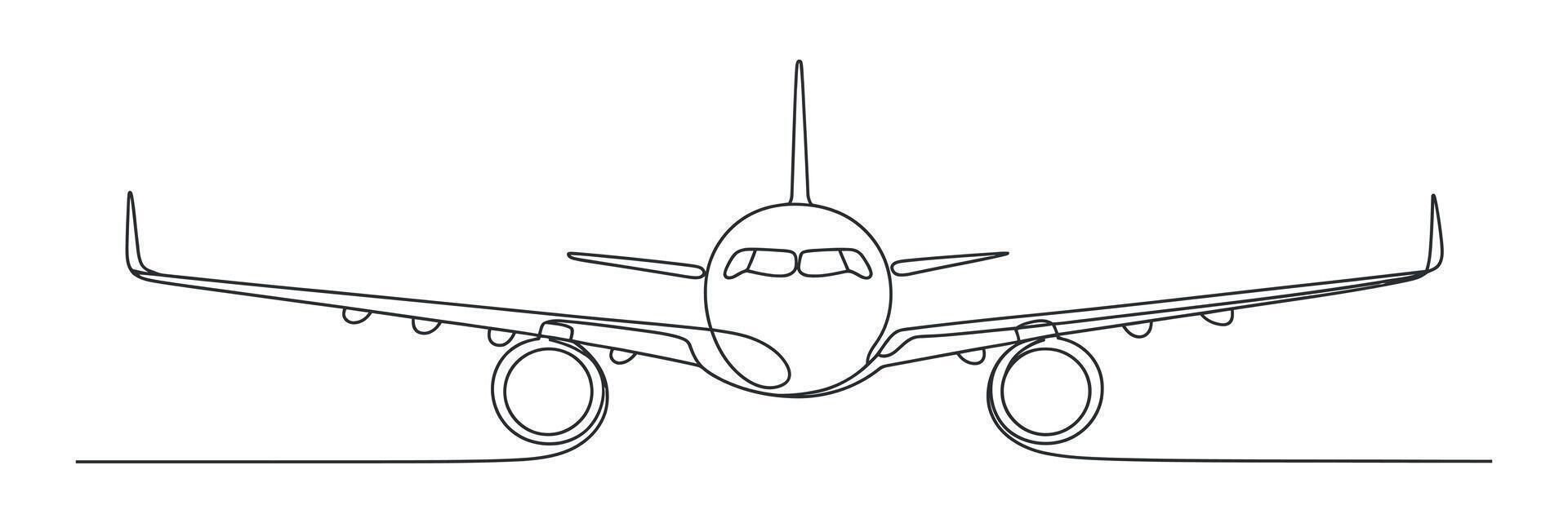Single Line Drawing of Airplane Front View Minimalist Travel Transportation Design vector