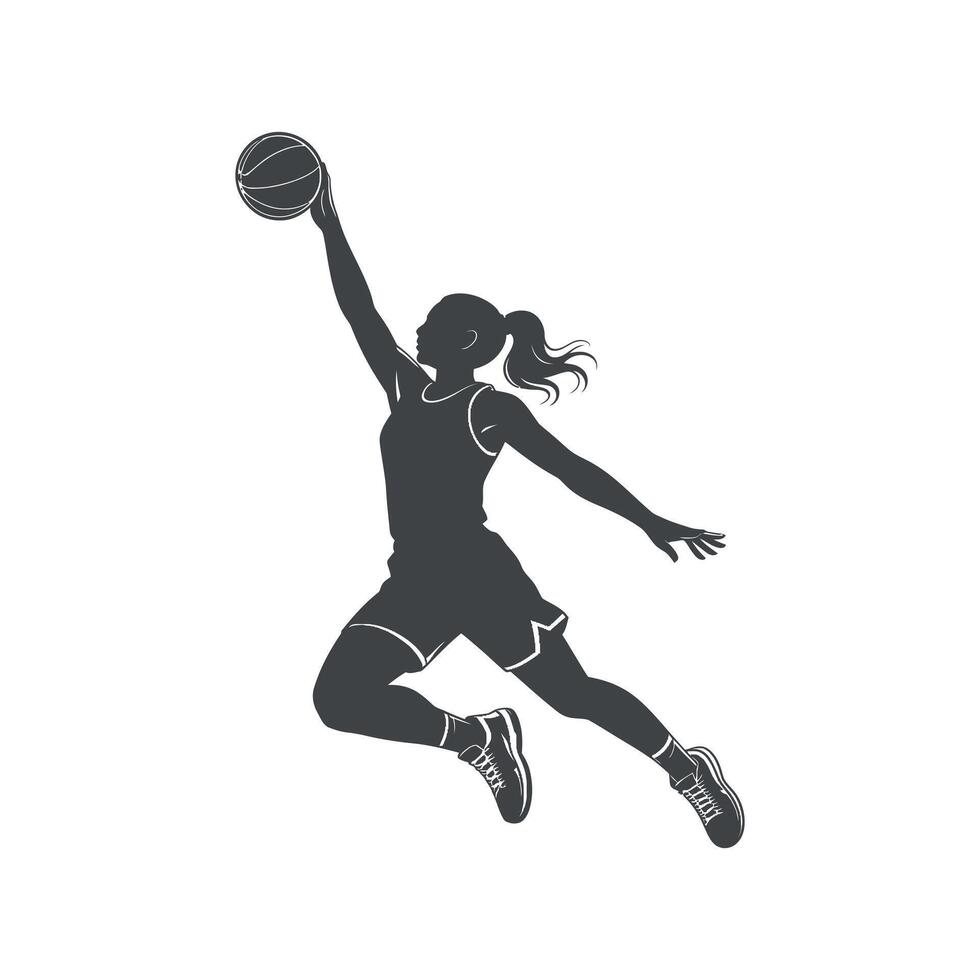 Dynamic Silhouette of a Female Basketball Player Making a Powerful Jump Shot vector