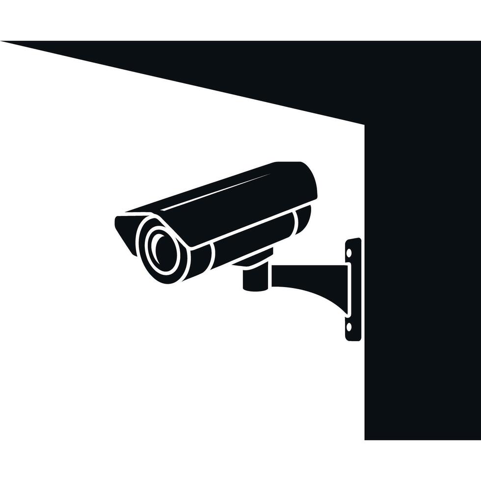 Security Camera Icon Mounted on a Wall Corner Black and White Illustration vector