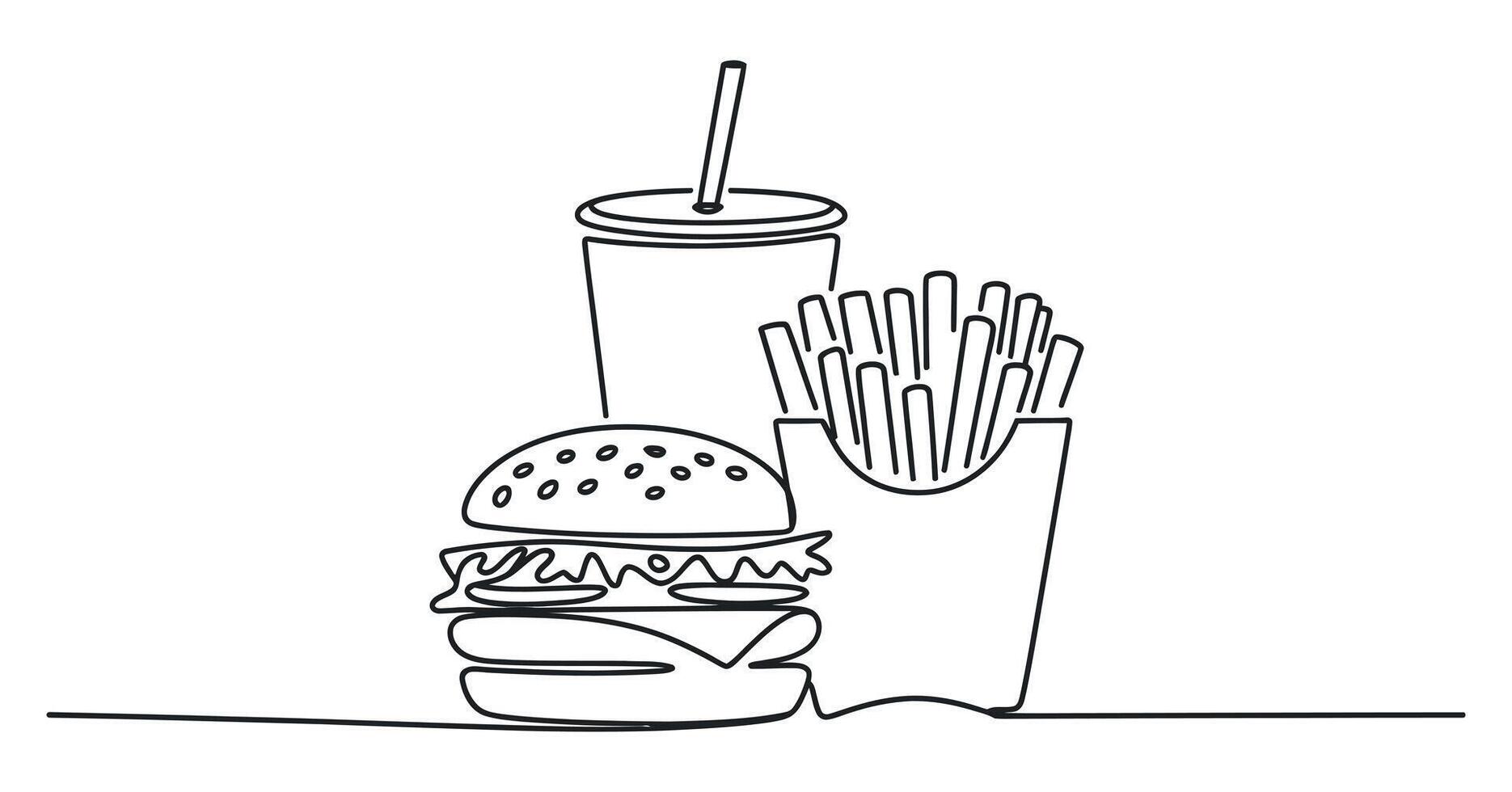 Continuous Line Drawing of a Hamburger French Fries and Soda vector