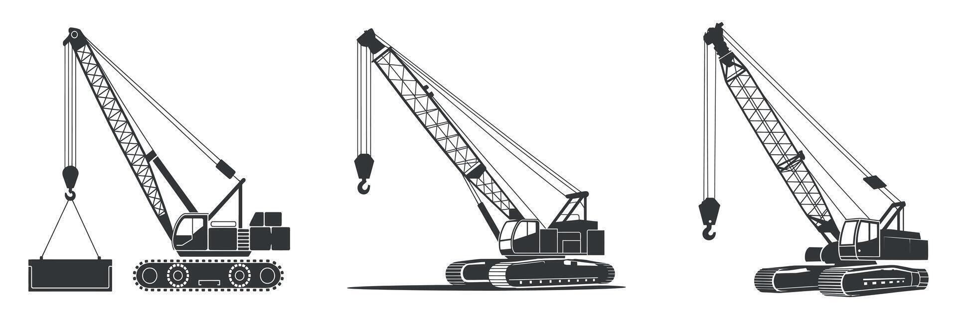 Three Different Types of Crawler Cranes Lifting Heavy Objects Illustration vector