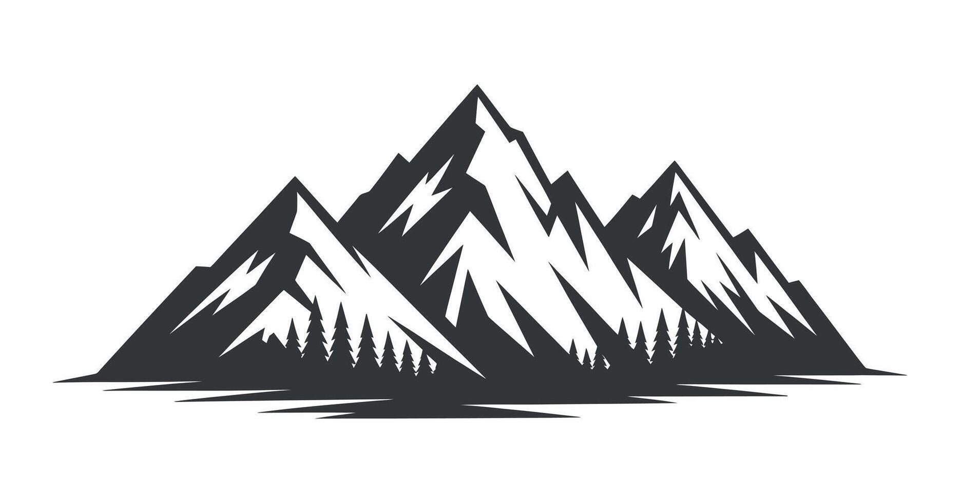 Stylized Black and White Mountain Range Illustration with Forest vector