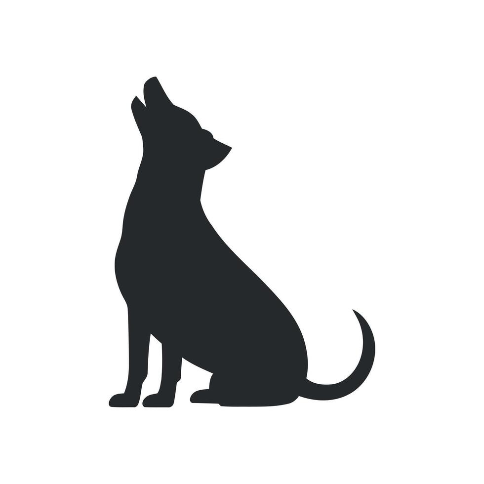 Simple Black Silhouette of a Dog Howling at the Moon Sitting Position vector