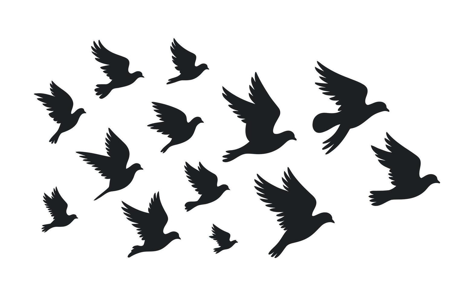 Silhouette of a Flock of Doves in Flight Peaceful Birds Soaring vector