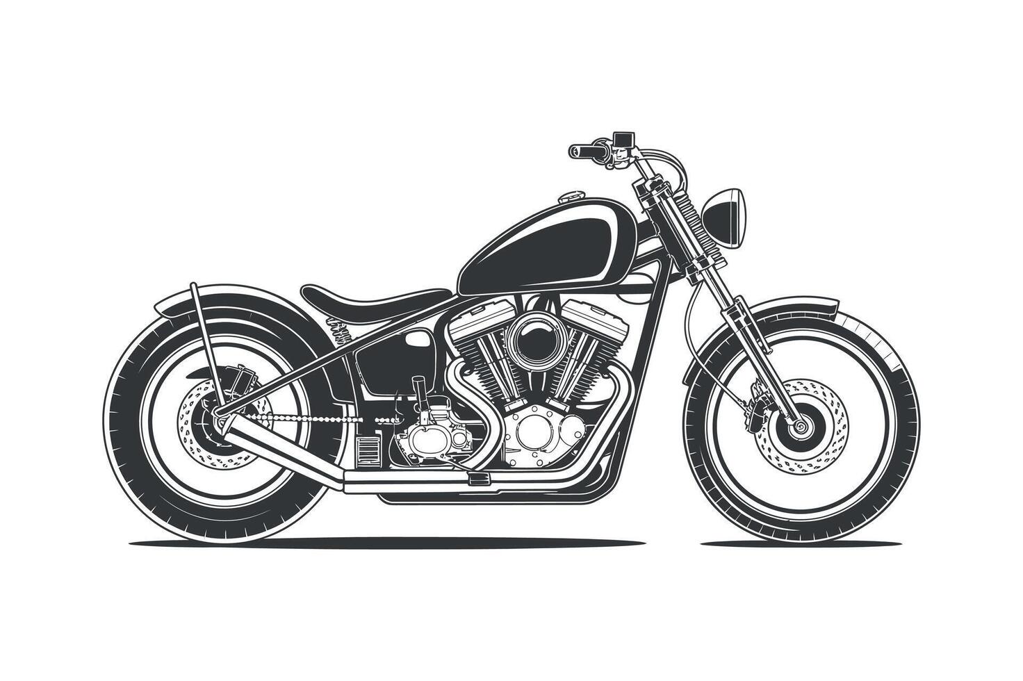 Classic Vintage Chopper Motorcycle Illustration Black and White Design vector