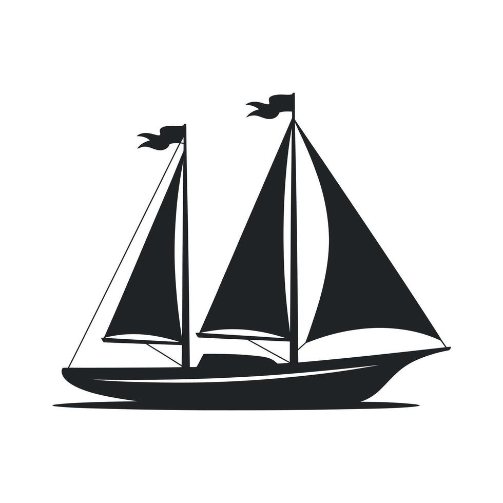 Classic Black Silhouette of a Sailing Yacht with Flags vector