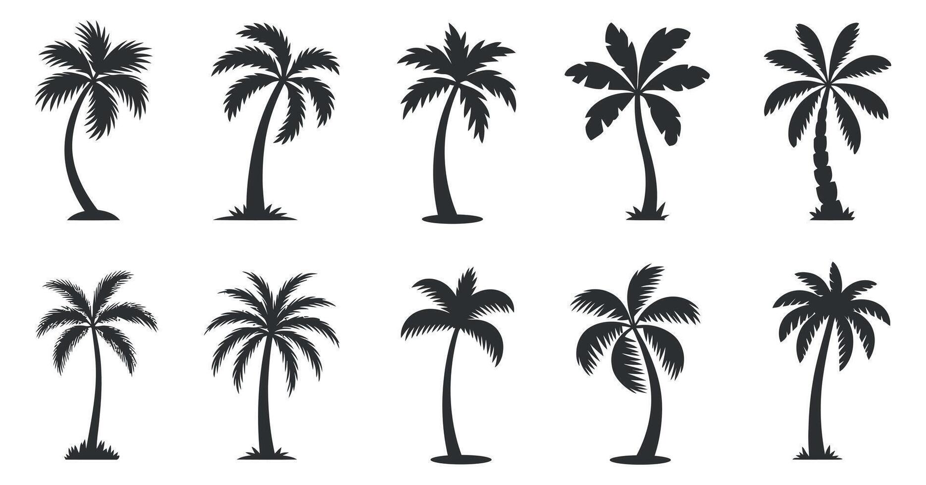 Twelve Unique Silhouettes of Palm Trees Tropical Vacation Paradise Illustration vector