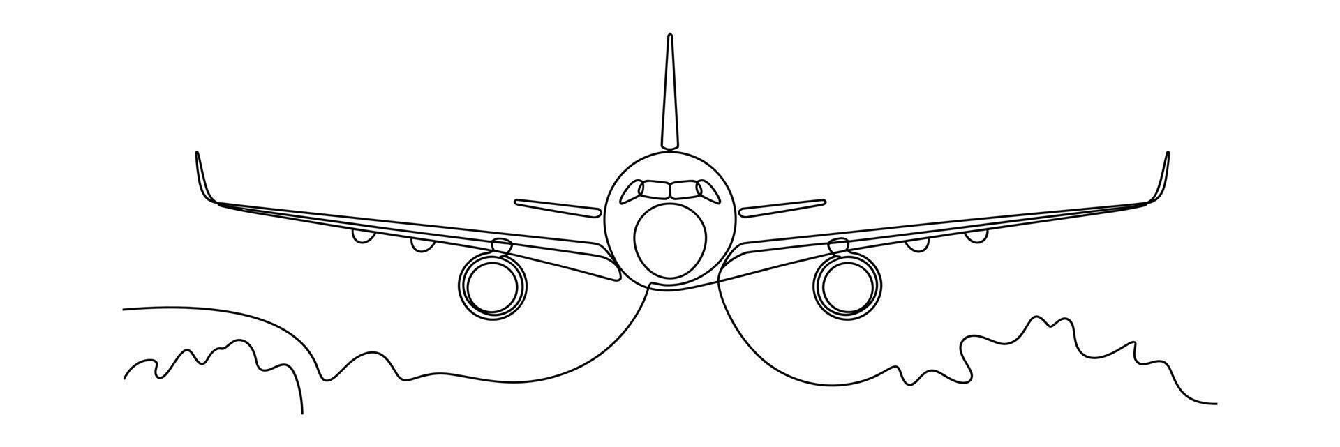 Single Line Drawing of Airplane Taking Off Modern Minimalist Travel Transportation Design vector
