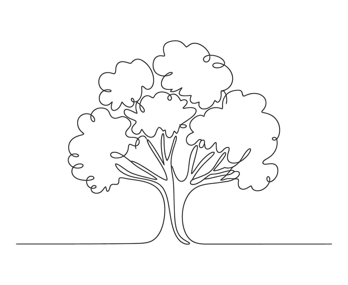Single Line Drawing of a Tree with Lush Foliage vector