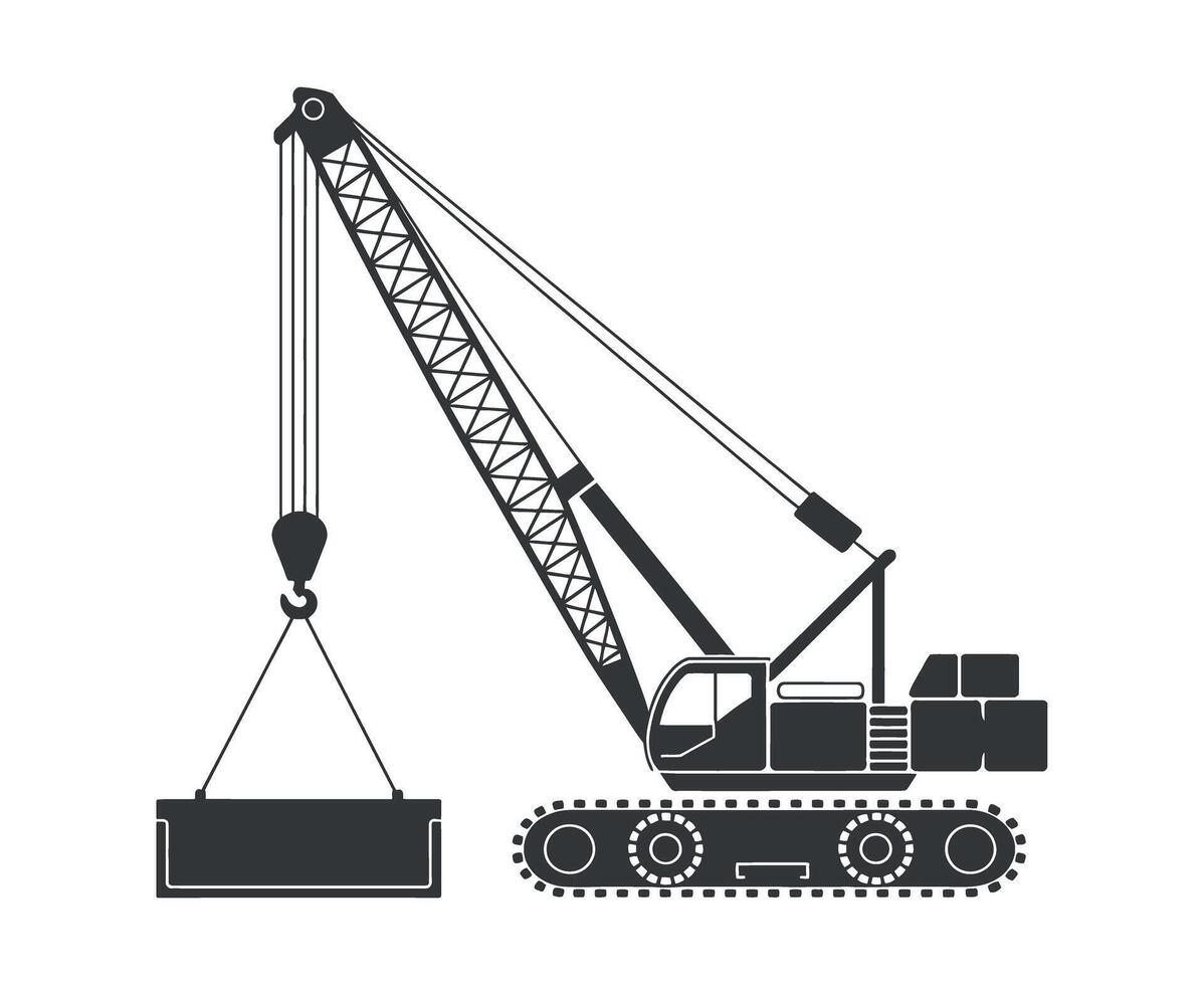 Crawler Crane Lifting a Concrete Precast Element on a Construction Site vector
