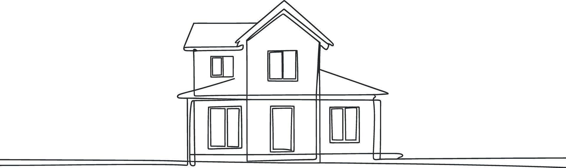 Single Line Drawing of a Two Story House with Gable Roof vector