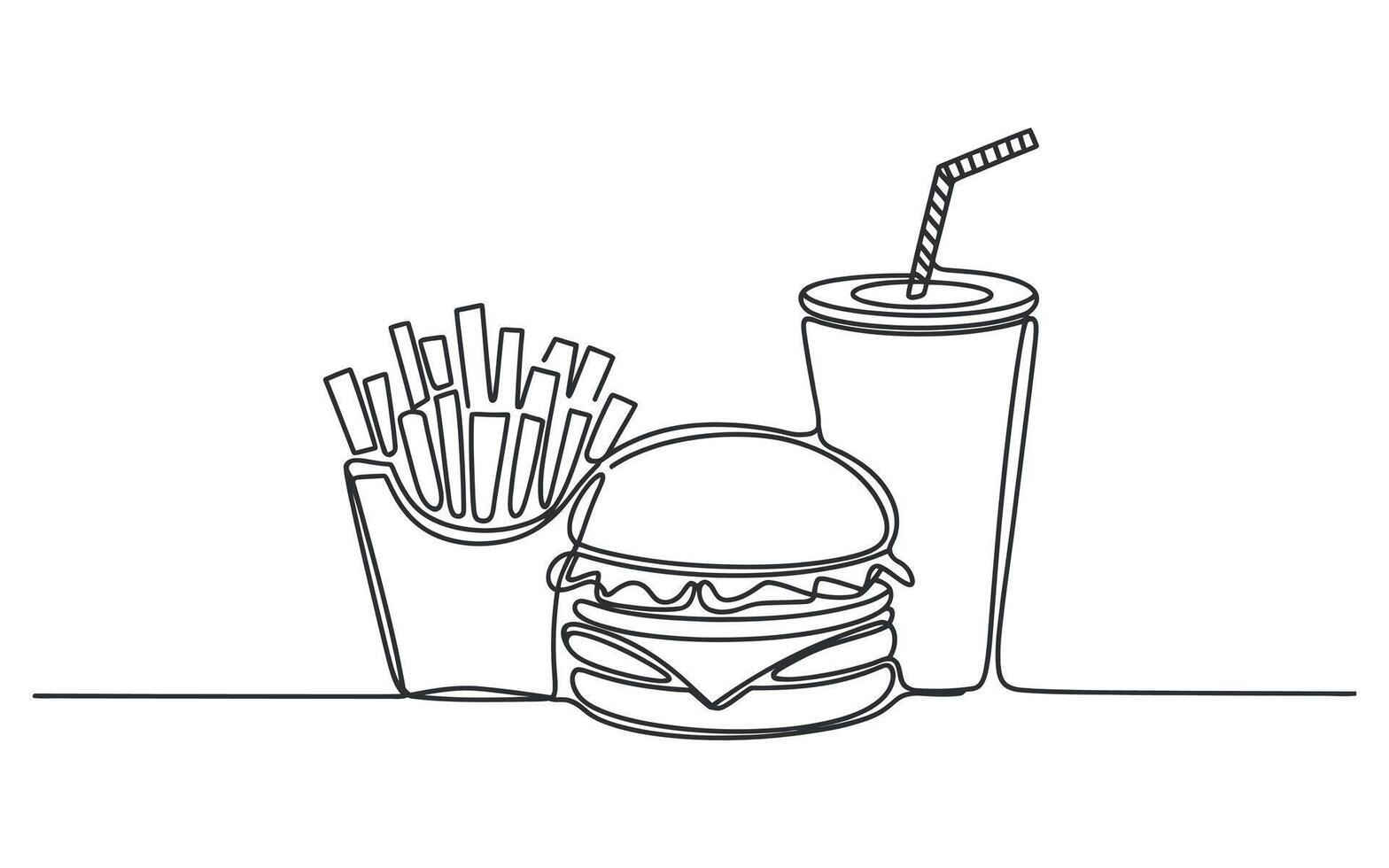 Continuous Line Drawing of Burger Fries and Soda vector