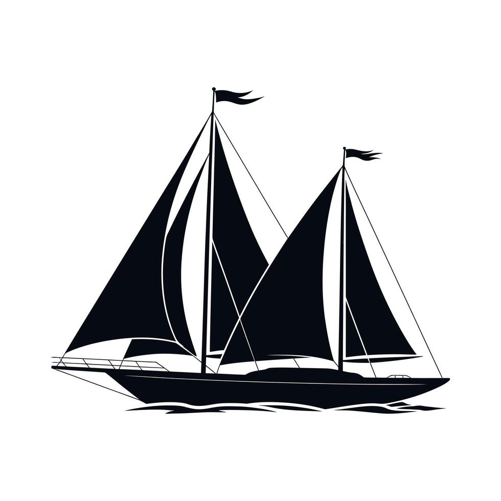 Black and White Silhouette of a Sailing Yacht on the Water vector