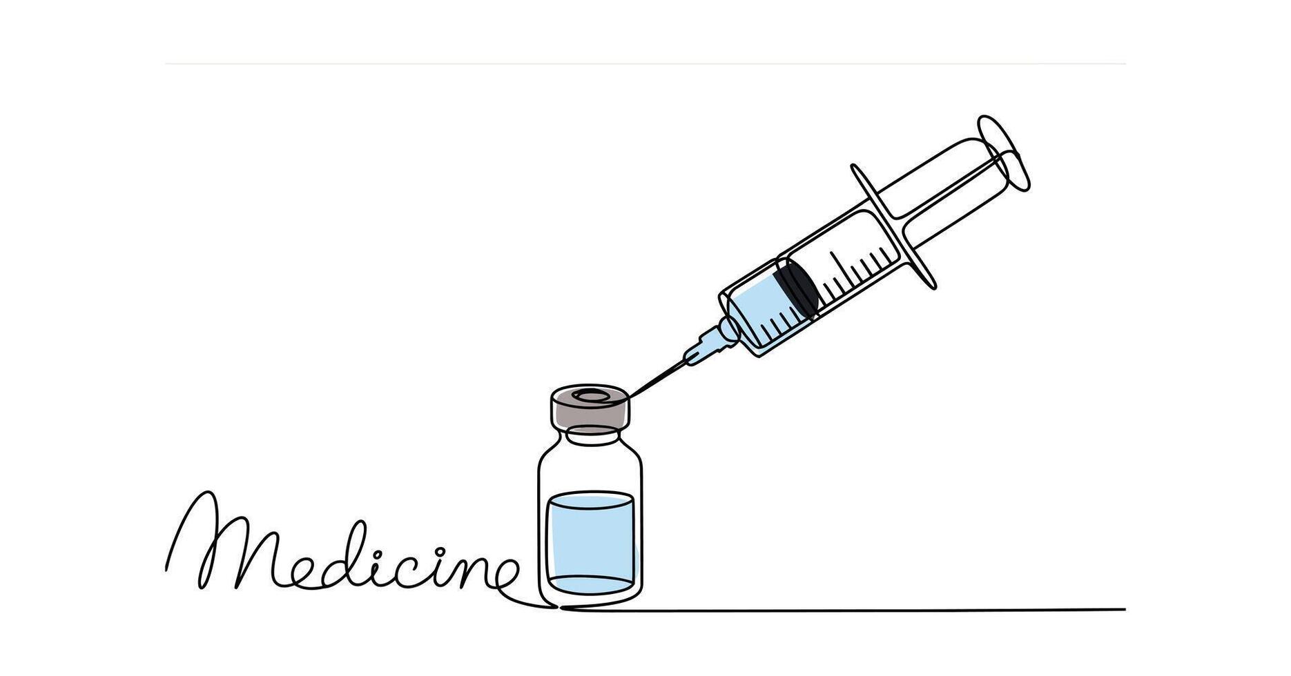 Single Line Drawing Syringe Injecting Medicine into Vial vector