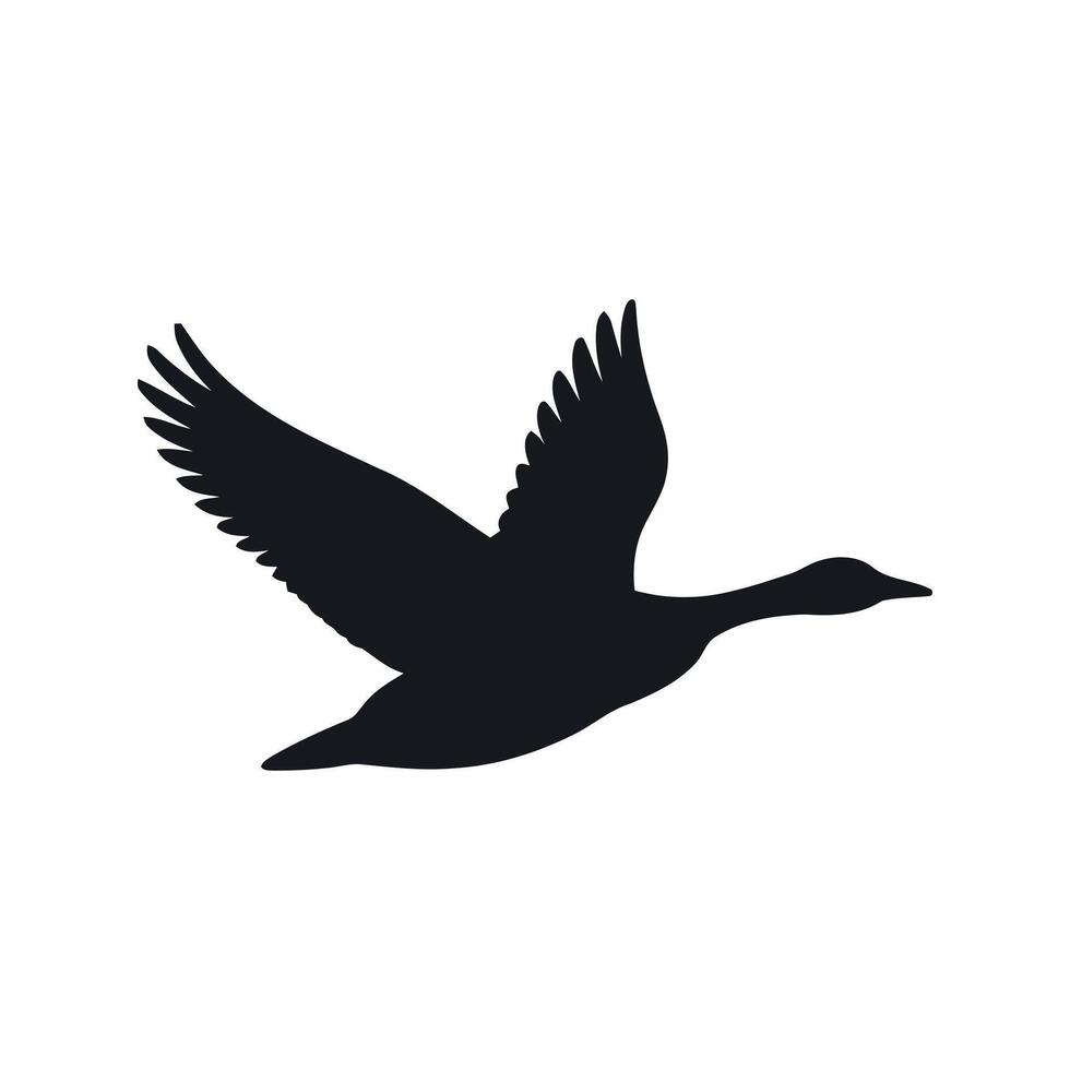 Black Silhouette of a Goose in Flight Gracefully Soaring Through the Air vector