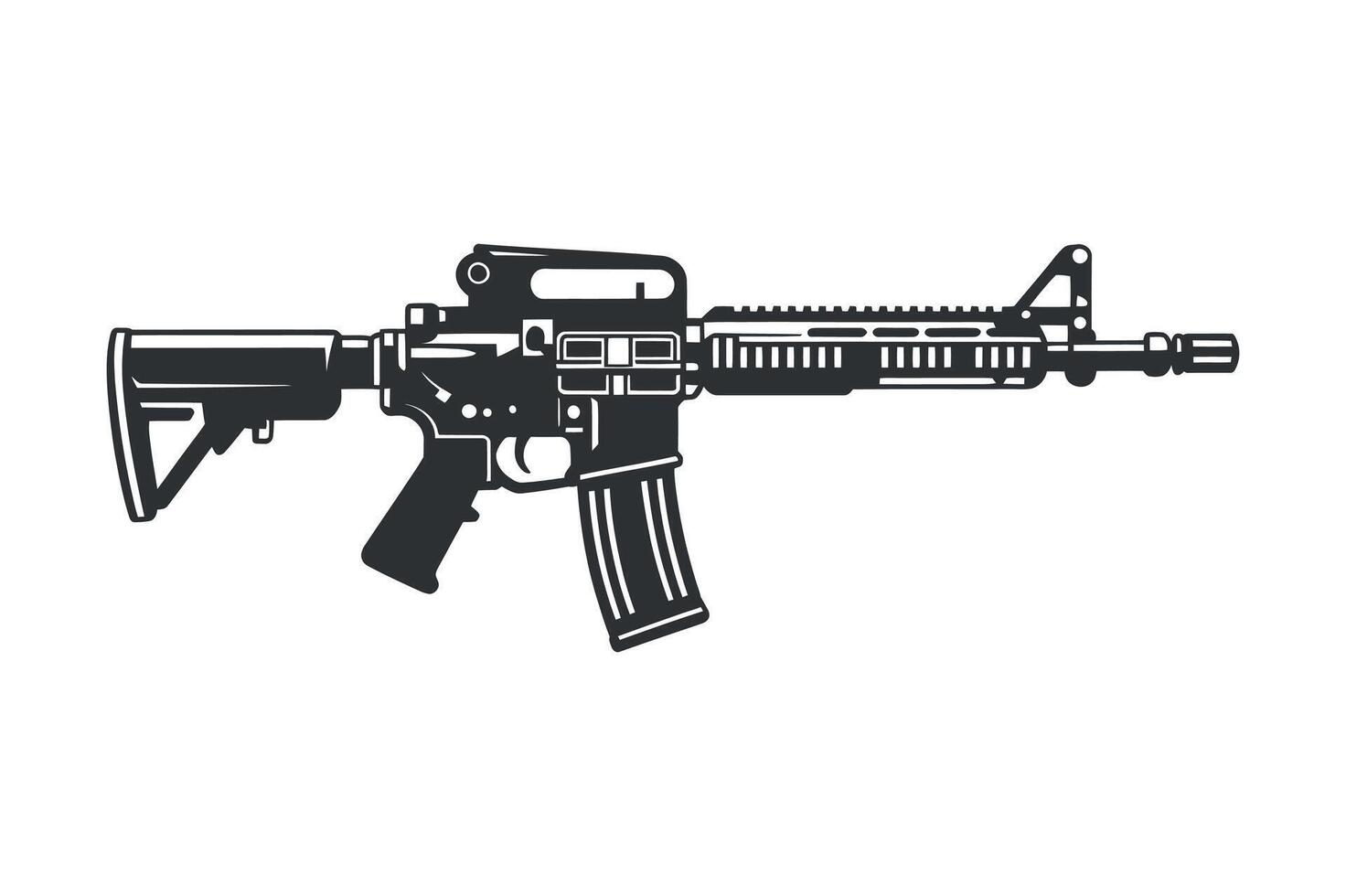 Black and White Illustration of an AR 15 Style Assault Rifle vector