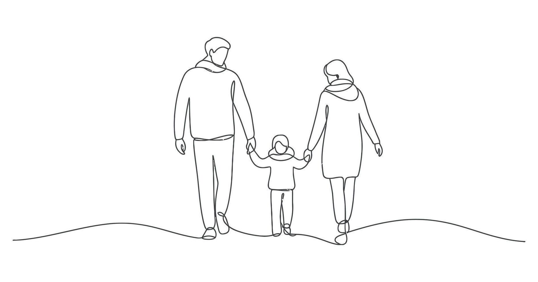 Continuous Line Drawing of a Happy Family Walking Together Holding Hands vector