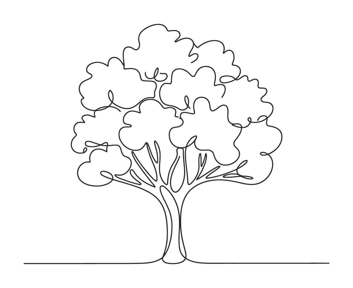Single Line Drawing of a Lush Tree with Full Foliage vector
