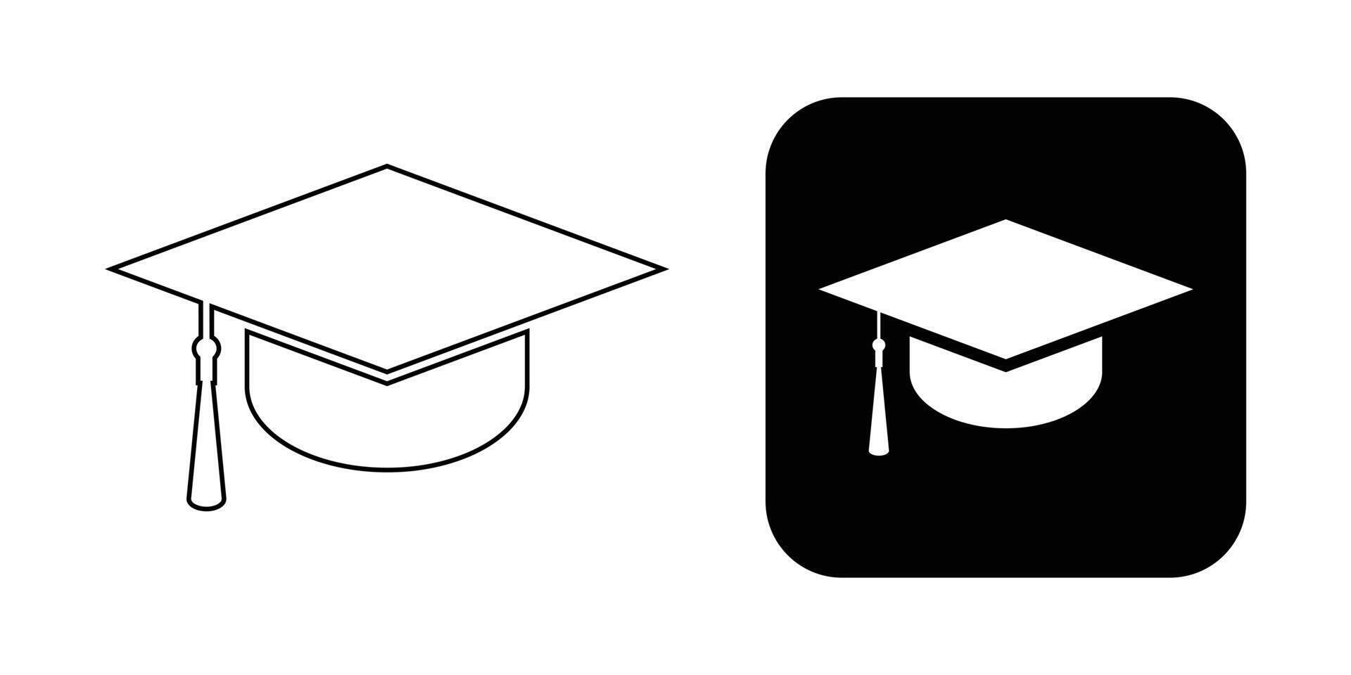 Graduation cap icon in black and white, suitable for education, graduation, and academic designs. vector