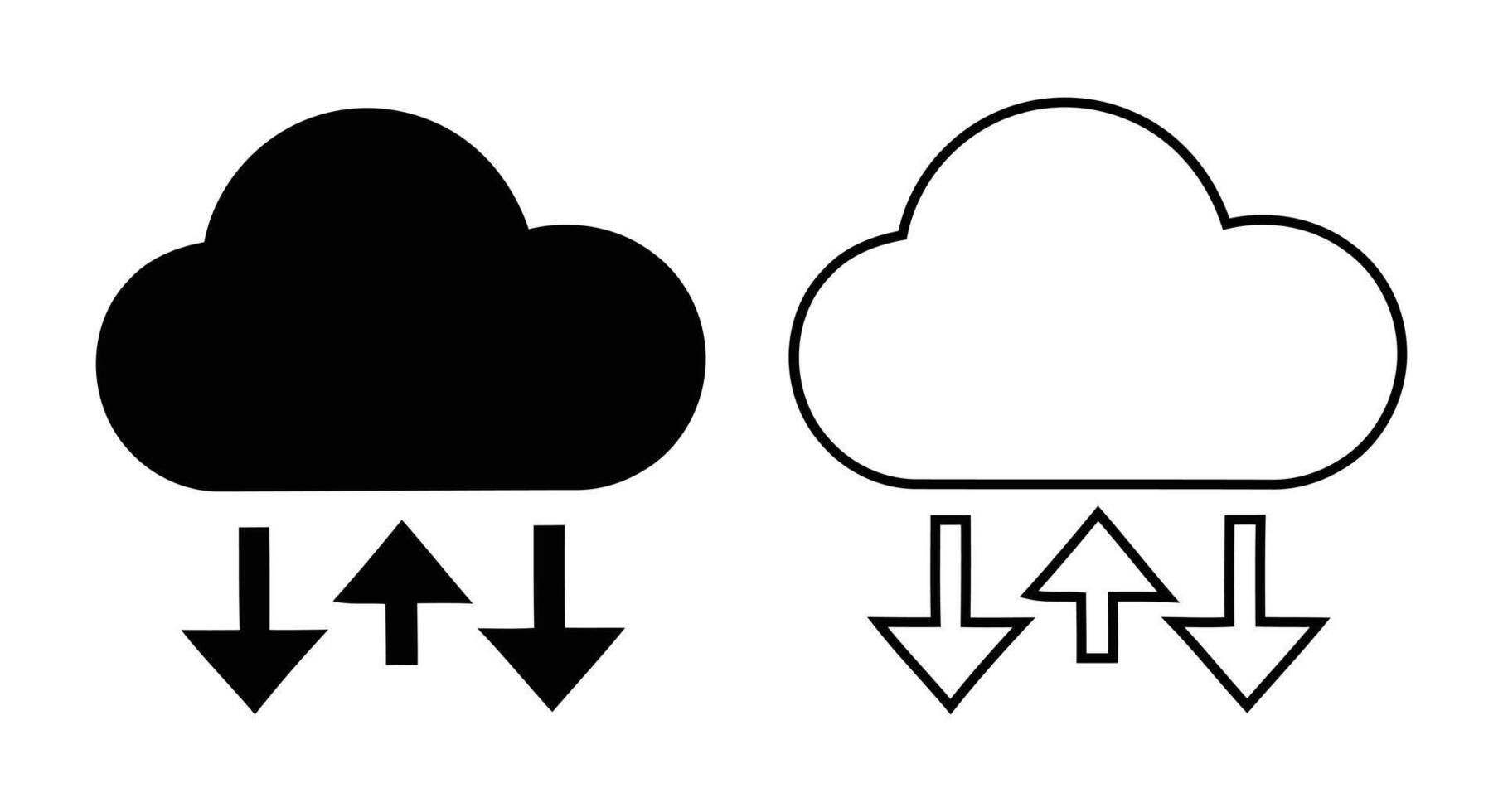 Cloud computing upload and download icon set in black and white. Simple and versatile design. vector