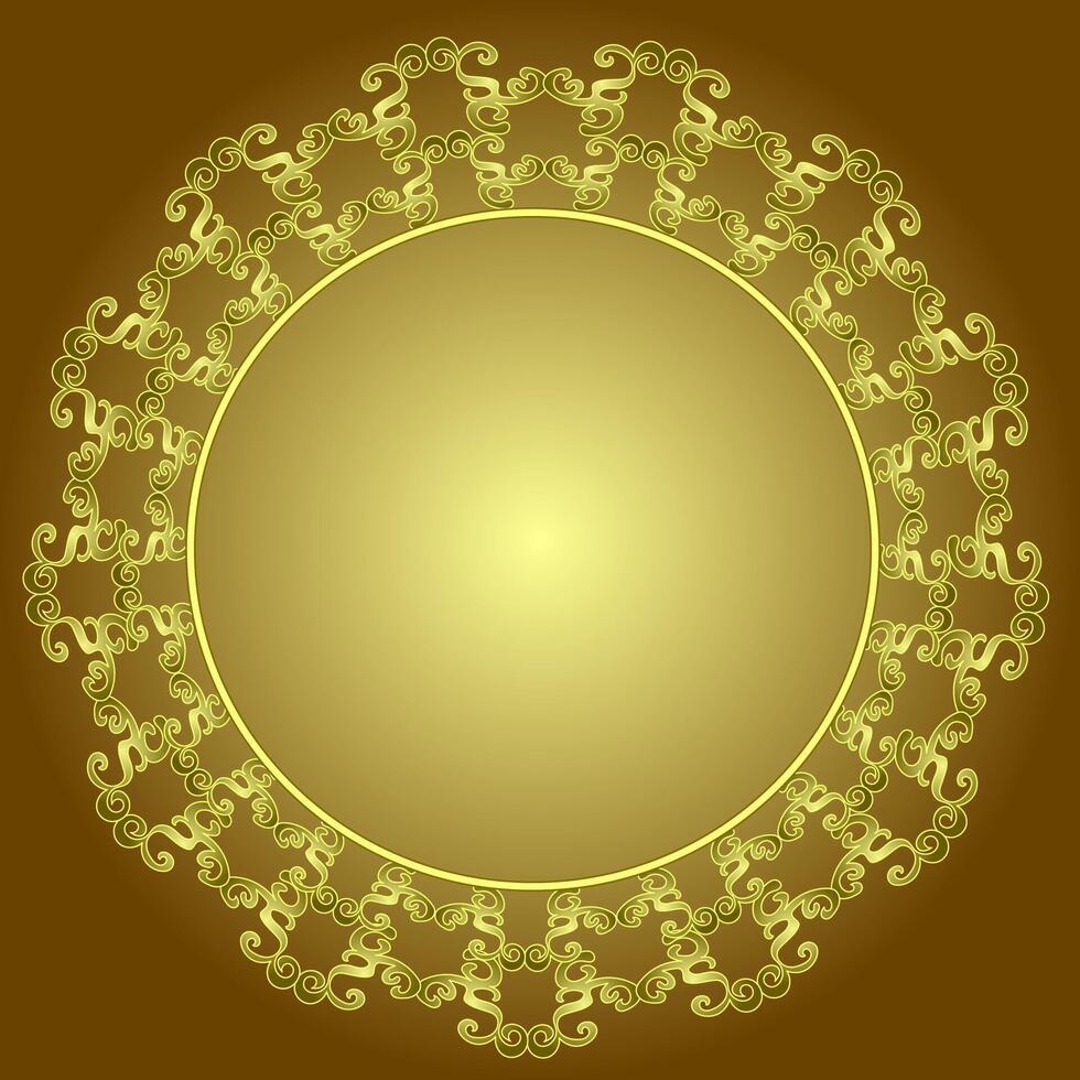 Golden round frame on brown gradient background vector