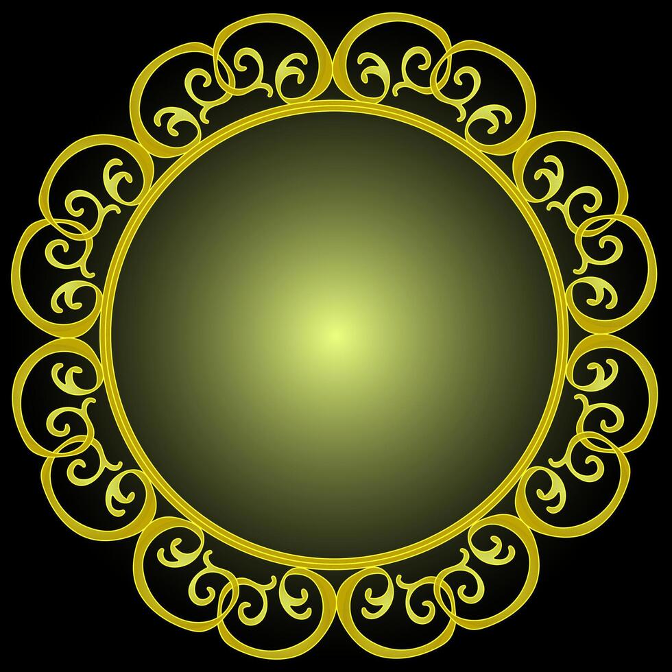 Golden round frame with a beautiful pattern on a gradient background vector