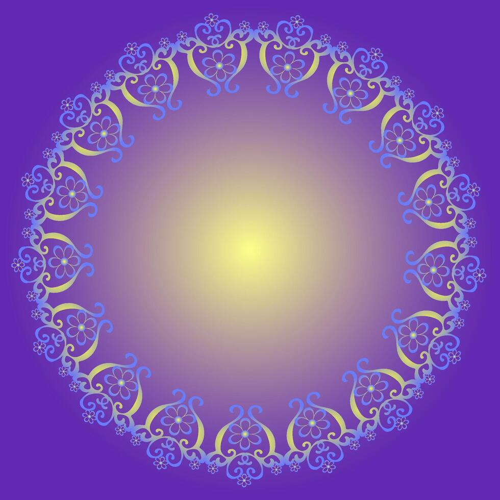 Beautiful round frame in gold color on a soft blue background vector