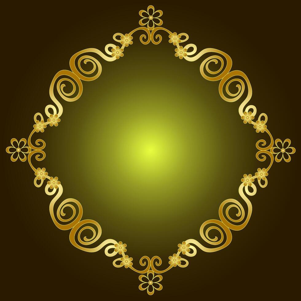 Golden rectangular patterned frame on brown background vector