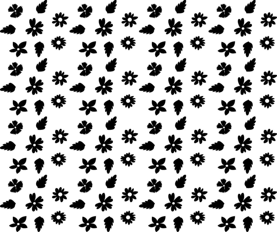 Seamless floral pattern in black on white background drawn in doodle style vector