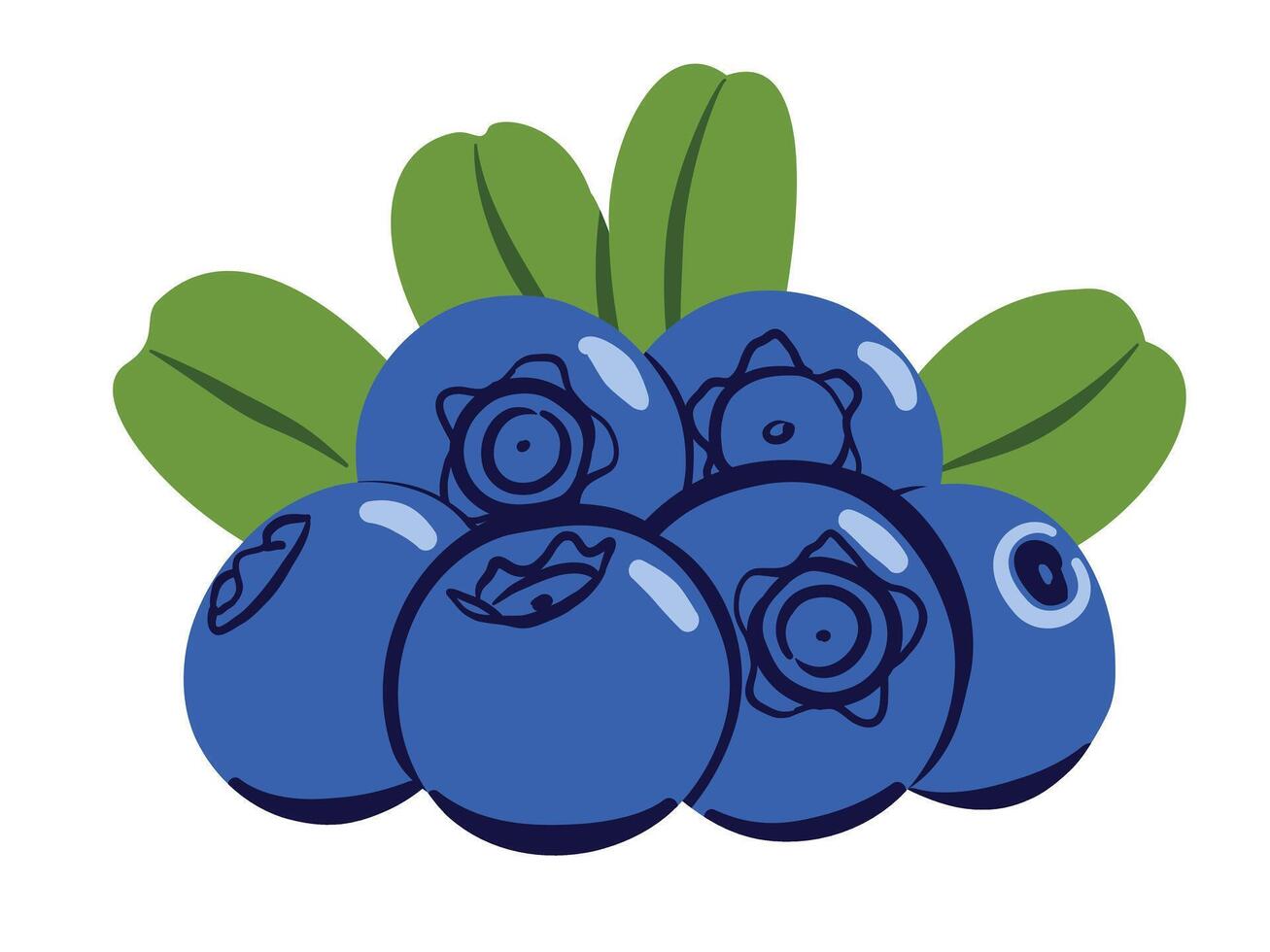 Blueberries with Leaves Icon Illustration. Flat Set Berries Isolated on White Background vector