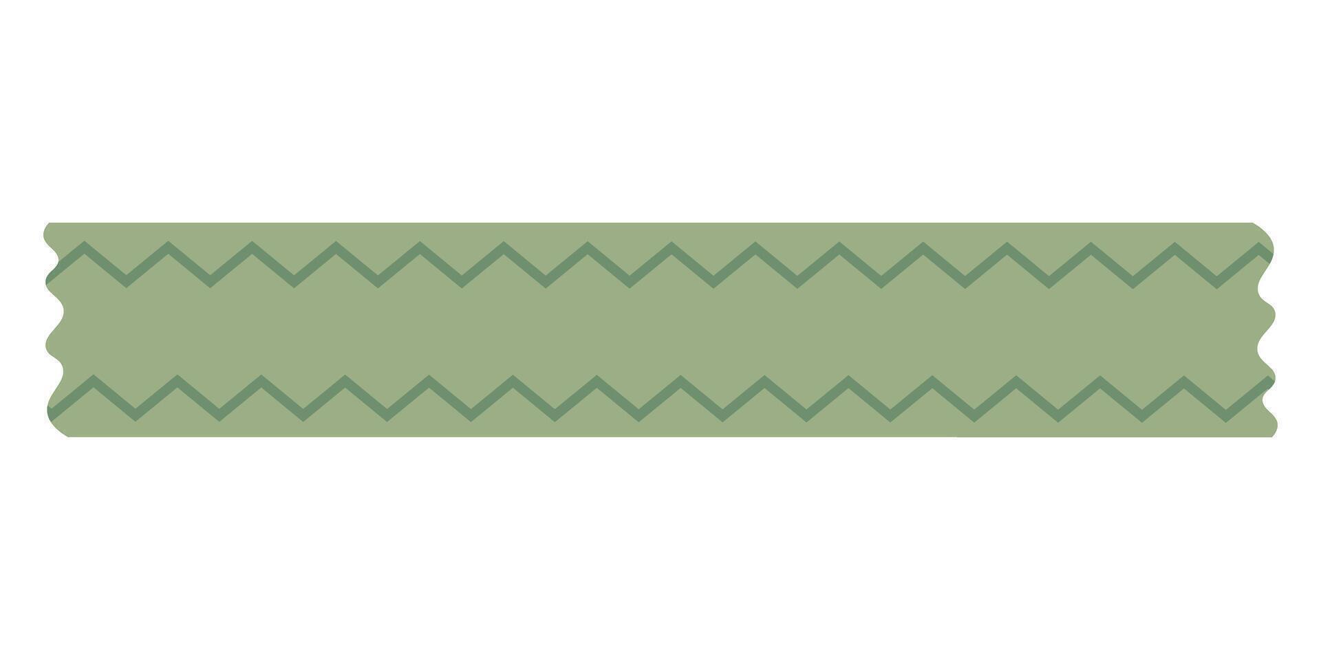 Green washi tape with zigzag pattern in minimal cartoon style. Flat illustration for decor. vector