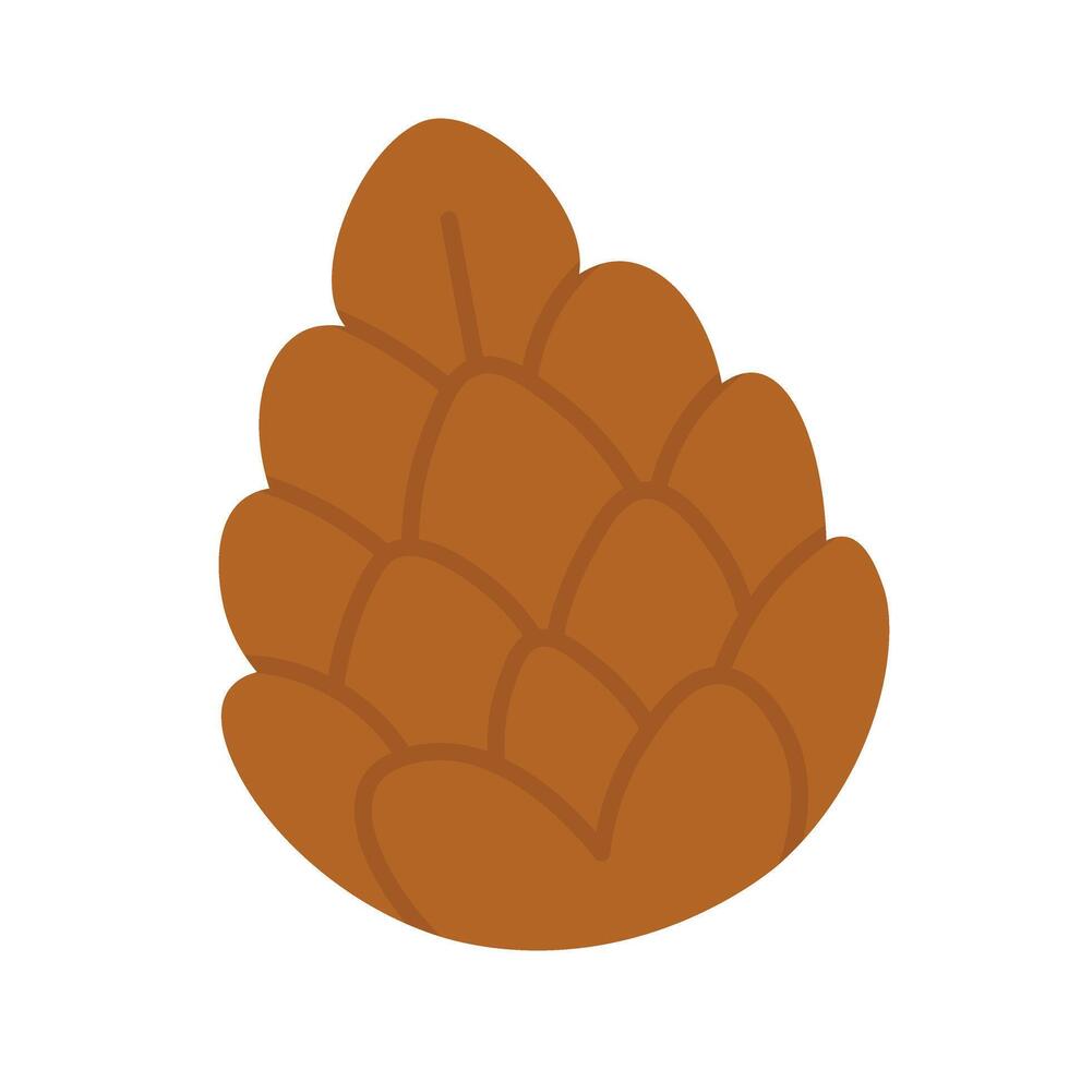 Brown cartoon pine cone in flat style. Cute autumn forest doodle for seasonal design. vector